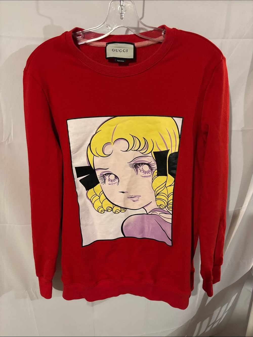 Gucci Red Crewneck Sweater with Pop Art Girl Graphic